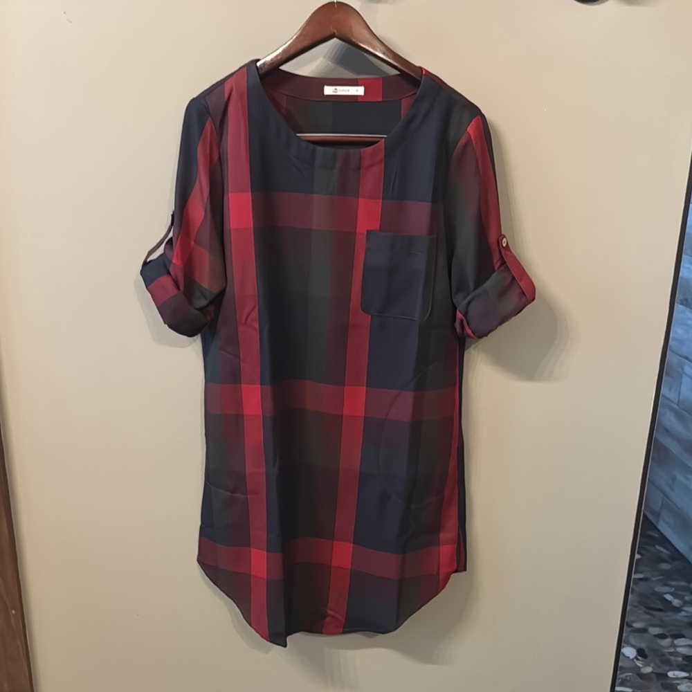 Cupshe Red and Blue Maxi Dress with Crew Neck
